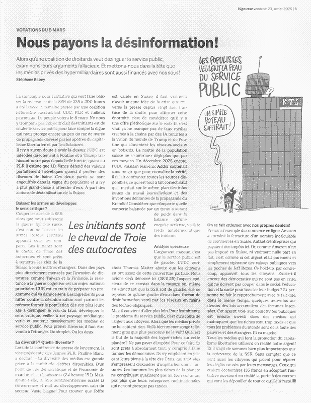 Vigousse 23 janvier 2026 : Nous payons la désinformation