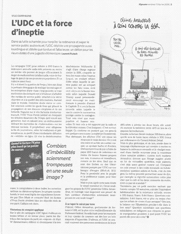 Vigousse 13 février 2026 : L&rsquo;UDC et la force d&rsquo;ineptie